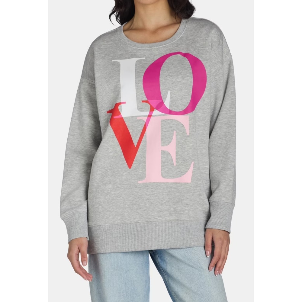 Valentines Day Womens Sweatshirt Size XXL Light Grey Heather Graphic Long Sleeve